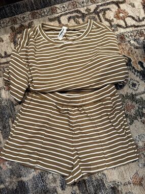Missguided Striped Knit Top & Shorts Set - Brown and White